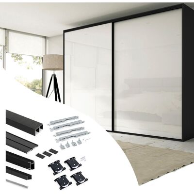 Emuca - Kit De Herrajes Para Armario De 2 Puertas Correderas Y Cierre Suave Placard 74, Modelo Tirador Sharp, Espesor 19mm, Tableros No Incluidos, Pintado Negro Emuca - Kit De Herrajes Para Armario De 2 Puertas Correderas Y Cierre Suave Placard 74, Modelo Tirador Sharp, Espesor 19mm, Tableros No Incluidos, Pintado Negro