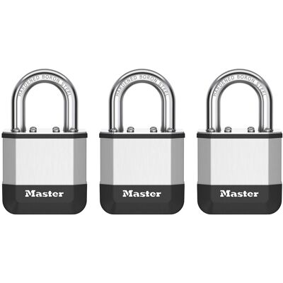 Master Lock Elite™ Candado De 45 Mm Con Nuevo Diseño Innovador En Acero Laminado De Alta Resistencia - Grillete De Acero De Boro Endurecido De 25 Mm - 2 Llaves Incluidas - Paquete De 3 Master Lock Elite™ Candado De 45 Mm Con Nuevo Diseño Innovador En Acero Laminado De Alta Resistencia - Grillete De Acero De Boro Endurecido De 25 Mm - 2 Llaves Incluidas - Paquete De 3