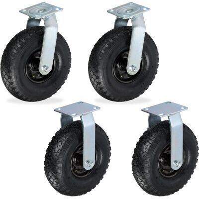 Relaxdays 2 Ruedas Fijas + 2 Giratorias, Ruedas Neumáticas 3.00-4 Para Cargas, Placa 120 Kg, Negro Relaxdays 2 Ruedas Fijas + 2 Giratorias, Ruedas Neumáticas 3.00-4 Para Cargas, Placa 120 Kg, Negro