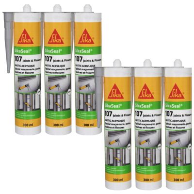 SIKA - Juego de 6 selladores 107 - Gris - 300ml - Sellador SIKA - Juego de 6 selladores 107 - Gris - 300ml - Sellador