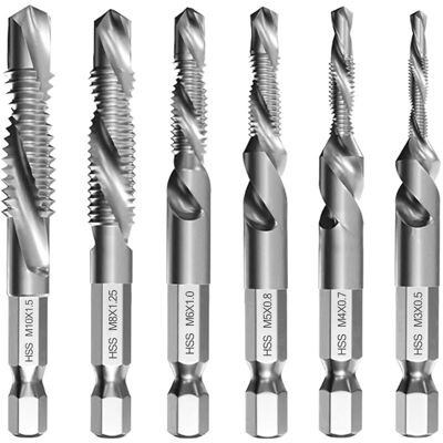 DPZO Juego De 6 Brocas Combinadas M3, M4, M5, M6, M8 Y M10 Con Vástago Hexagonal De 6 Mm, Kit De Roscado, Macho De Roscar Para Máquina, Revestimiento Resistente A La Corrosión, Para Taladrar Y Roscar Simul DPZO Juego De 6 Brocas Combinadas M3, M4, M5, M6, M8 Y M10 Con Vástago Hexagonal De 6 Mm, Kit De Roscado, Macho De Roscar Para Máquina, Revestimiento Resistente A La Corrosión, Para Taladrar Y Roscar Simul
