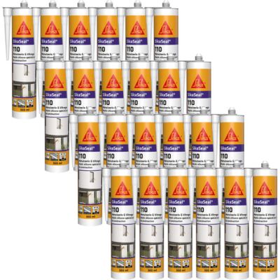 Sika - Lote De 24 Seal 110 Sellantes De Silicona Para Ventanas Y Acristalamientos - Pvc Blanco - 300ml Sika - Lote De 24 Seal 110 Sellantes De Silicona Para Ventanas Y Acristalamientos - Pvc Blanco - 300ml
