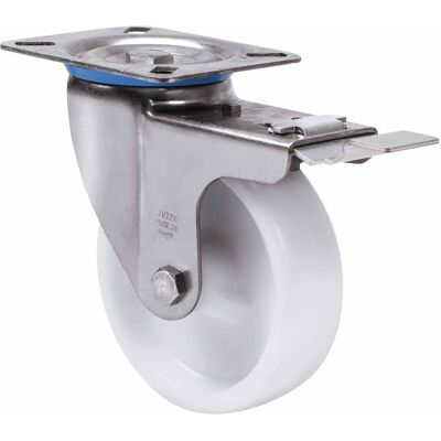 ALEX Rueda Giratora Placa Freno Inox.10zvifd125-utr Poliamix Blanco Eje Rodillos ALEX Rueda Giratora Placa Freno Inox.10zvifd125-utr Poliamix Blanco Eje Rodillos