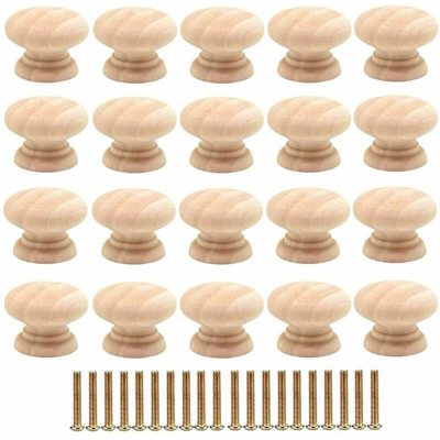 CYSLMUK Paquete De 20 Pomos Redondos De Madera Para Cajones De 35 Mm, Tiradores Para Puertas De Armarios Con Tornillos CYSLMUK Paquete De 20 Pomos Redondos De Madera Para Cajones De 35 Mm, Tiradores Para Puertas De Armarios Con Tornillos