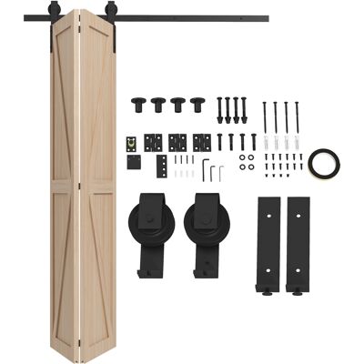 JHY DESIGN Kit De Herrajes De Acero Para Puertas Correderas Plegables De 152,5 Cm Para Puertas De Granero (2 Puertas) JHY DESIGN Kit De Herrajes De Acero Para Puertas Correderas Plegables De 152,5 Cm Para Puertas De Granero (2 Puertas)