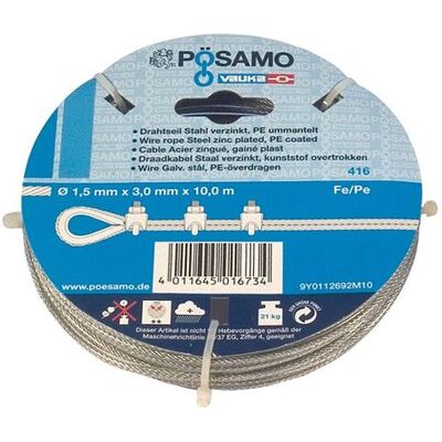 POSAMO Cuerda de Acero en Anillos 2mm 10m - Norma EN POSAMO Cuerda de Acero en Anillos 2mm 10m - Norma EN