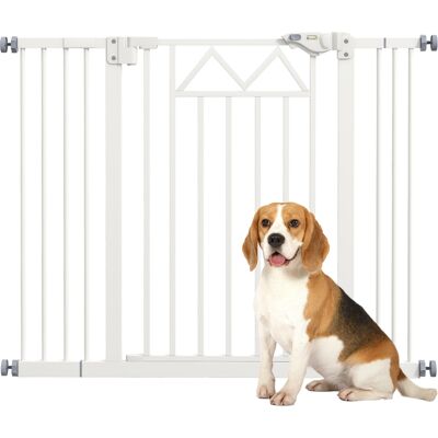 JHY DESIGN Puerta Automática Para Perros Pequeños Y Medianos, Fabricada En Acero Y Poliamida, 74-100 X 76 Cm, Blanca. JHY DESIGN Puerta Automática Para Perros Pequeños Y Medianos, Fabricada En Acero Y Poliamida, 74-100 X 76 Cm, Blanca.