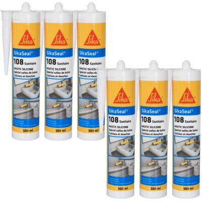 Sika - Juego De 6 Selladores De Silicona Sanitaria Seal 108 - Transparente - 300ml Sika - Juego De 6 Selladores De Silicona Sanitaria Seal 108 - Transparente - 300ml