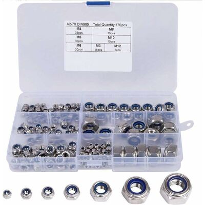 OEM Tuerca Hexagonal, Kit Surtido De 170 Tuercas De Seguridad De Nailon, Tuercas Hexagonales De Seguridad De Acero Inoxidable, 304 Y Nailon. Tamaños: M3, M4, M5, M6, M8, M10, M12 OEM Tuerca Hexagonal, Kit Surtido De 170 Tuercas De Seguridad De Nailon, Tuercas Hexagonales De Seguridad De Acero Inoxidable, 304 Y Nailon. Tamaños: M3, M4, M5, M6, M8, M10, M12