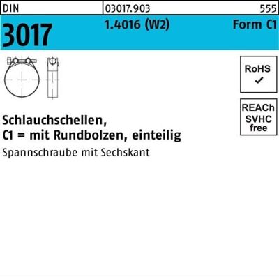 DIN - Form C1 W2 1.4016 Verzinkt Ø68-73x25 - Abrazadera de manguera DIN - Form C1 W2 1.4016 Verzinkt Ø68-73x25 - Abrazadera de manguera