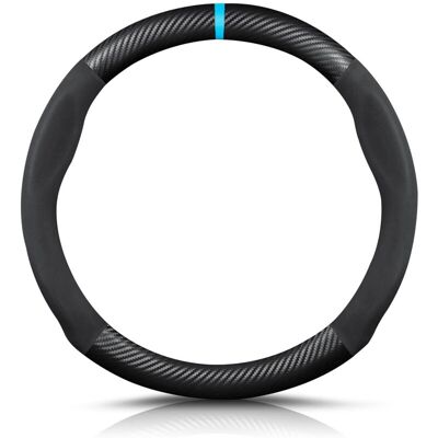 DPZO Funda Redonda Antideslizante Para Volante De Fibra De Carbono Y Cuero Sintético De Microfibra, Transpirable, Para Volantes Deportivos De 38 Cm (15 Pulgadas) De Diámetro - Negro Azul DPZO Funda Redonda Antideslizante Para Volante De Fibra De Carbono Y Cuero Sintético De Microfibra, Transpirable, Para Volantes Deportivos De 38 Cm (15 Pulgadas) De Diámetro - Negro Azul