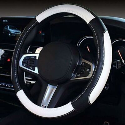 SANS MARQUE Funda Universal De Cuero De 38 Cm Para Volante De Coche, Funda Protectora Para Volantes Deportivos Curvos (blanco Y Negro). SANS MARQUE Funda Universal De Cuero De 38 Cm Para Volante De Coche, Funda Protectora Para Volantes Deportivos Curvos (blanco Y Negro).