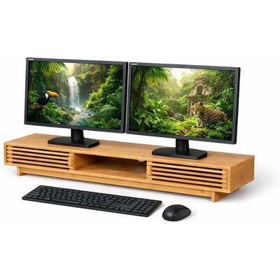 Soporte Relaxdays Para 2 Monitores, 3 Compartimentos, Hbt: 14 X 96,5 X 24,5 Cm, Bambú, Elevador De Pantalla, Natural Soporte Relaxdays Para 2 Monitores, 3 Compartimentos, Hbt: 14 X 96,5 X 24,5 Cm, Bambú, Elevador De Pantalla, Natural