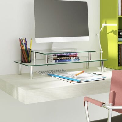 vidaXL Soporte para monitor de 2 niveles de vidrio transparente vidaXL Soporte para monitor de 2 niveles de vidrio transparente