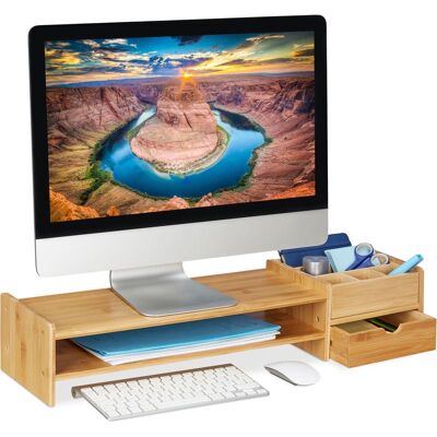 OEM Soporte Para Monitor De Bambú, Soporte De Pantalla Ajustable En Altura, Hxwxd: 13x70x19 Cm, Cajón Y 7 Compartimentos, Color Natural. OEM Soporte Para Monitor De Bambú, Soporte De Pantalla Ajustable En Altura, Hxwxd: 13x70x19 Cm, Cajón Y 7 Compartimentos, Color Natural.