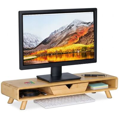 Relaxdays Soporte Para Monitor, 2 Compartimentos Y Cajón, 13 X 62 X 20,5 Cm, Bambú, Escritorio, Natural Relaxdays Soporte Para Monitor, 2 Compartimentos Y Cajón, 13 X 62 X 20,5 Cm, Bambú, Escritorio, Natural