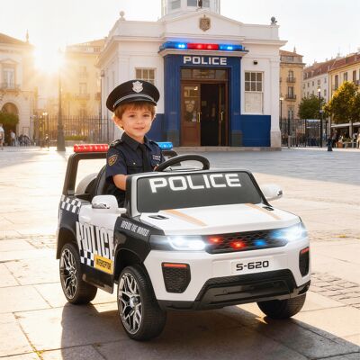 PZCC Coche Eléctrico Para Niños De Policía Con Mando A Distancia Motor Doble Sirena Suspensión En 4 Ruedas Y Faros Blanco PZCC Coche Eléctrico Para Niños De Policía Con Mando A Distancia Motor Doble Sirena Suspensión En 4 Ruedas Y Faros Blanco