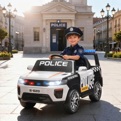 TORMATOR Coche Eléctrico Para Niños De Policía Con Mando A Distancia Motor Doble Sirena Suspensión En 4 Ruedas Y Faros Blanco TORMATOR Coche Eléctrico Para Niños De Policía Con Mando A Distancia Motor Doble Sirena Suspensión En 4 Ruedas Y Faros Blanco