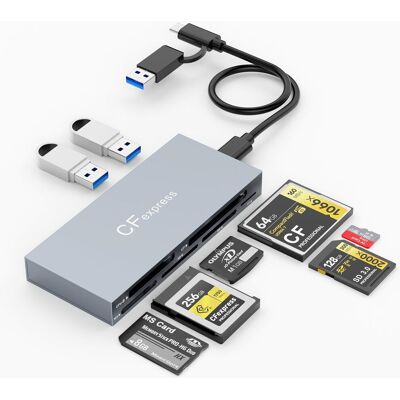 OEM Lector De Tarjetas Cfexpress Tipo B 8 En 2 Con 2 Puertos Usb De 10 Gbps, Concentrador Lector De Tarjetas Cf Express Usb 3.2 Gen2 De 10 Gbps Para Cfexpress B/sd/tf/cf/xd/ms/usb, Lectura Simultánea En 8 OEM Lector De Tarjetas Cfexpress Tipo B 8 En 2 Con 2 Puertos Usb De 10 Gbps, Concentrador Lector De Tarjetas Cf Express Usb 3.2 Gen2 De 10 Gbps Para Cfexpress B/sd/tf/cf/xd/ms/usb, Lectura Simultánea En 8