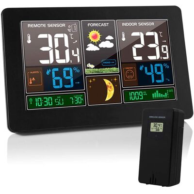 OEM Estación Meteorológica Con Termómetro, Higrómetro Y Barómetro Para Interiores Y Exteriores, Con Sensor, Pantalla Led, Retroiluminación Y Reloj Digital Que Muestra La Hora, La Fecha, El Día Y La Fase L OEM Estación Meteorológica Con Termómetro, Higrómetro Y Barómetro Para Interiores Y Exteriores, Con Sensor, Pantalla Led, Retroiluminación Y Reloj Digital Que Muestra La Hora, La Fecha, El Día Y La Fase L