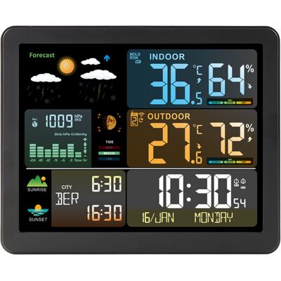 OEM Estación Meteorológica Inteligente Fj3566m Con Reloj, Termómetro E Higrómetro Para Interiores Y Exteriores, Gran Pantalla Multifuncional A Color Y 1 Sensor (hasta 3 Sensores). OEM Estación Meteorológica Inteligente Fj3566m Con Reloj, Termómetro E Higrómetro Para Interiores Y Exteriores, Gran Pantalla Multifuncional A Color Y 1 Sensor (hasta 3 Sensores).
