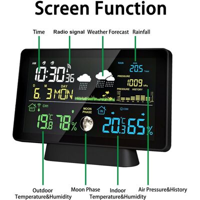 OEM Estación Meteorológica 8 En 1 Con Pantalla Táctil A Color De 7,5 Pulgadas: Termómetro Interior/exterior, Higrómetro, Pluviómetro, Barómetro, Indicador De Fase Lunar, Alarma, Indicador De Presión Barom OEM Estación Meteorológica 8 En 1 Con Pantalla Táctil A Color De 7,5 Pulgadas: Termómetro Interior/exterior, Higrómetro, Pluviómetro, Barómetro, Indicador De Fase Lunar, Alarma, Indicador De Presión Barom