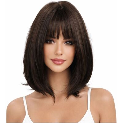 OEM Peluca De Mujer, Corte Bob, Cabello Liso Castaño Oscuro, Como Flequillo Natural. OEM Peluca De Mujer, Corte Bob, Cabello Liso Castaño Oscuro, Como Flequillo Natural.