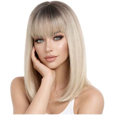 OEM Peluca Luvu Para Mujer Con Flequillo, Cabello Liso Rubio Claro, Efecto Ombré Natural. OEM Peluca Luvu Para Mujer Con Flequillo, Cabello Liso Rubio Claro, Efecto Ombré Natural.