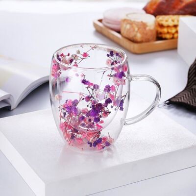 OEM 3 Tasses 350 Ml, Double Paroi En Verre Trempé, Motifs Fleurs Séchées, Pour Cappuccino, Latte Et Thé, Usage Quotidien OEM 3 Tasses 350 Ml, Double Paroi En Verre Trempé, Motifs Fleurs Séchées, Pour Cappuccino, Latte Et Thé, Usage Quotidien