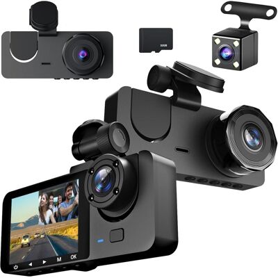 OEM Cámara De Salpicadero 1080p Para Coche (frontal, Trasera E Interior), Con Tarjeta Sd De 32 Gb, Función De Monitorización De Aparcamiento, Detección De Movimiento, Gran Angular De 170°, 3 Canales, Grab OEM Cámara De Salpicadero 1080p Para Coche (frontal, Trasera E Interior), Con Tarjeta Sd De 32 Gb, Función De Monitorización De Aparcamiento, Detección De Movimiento, Gran Angular De 170°, 3 Canales, Grab