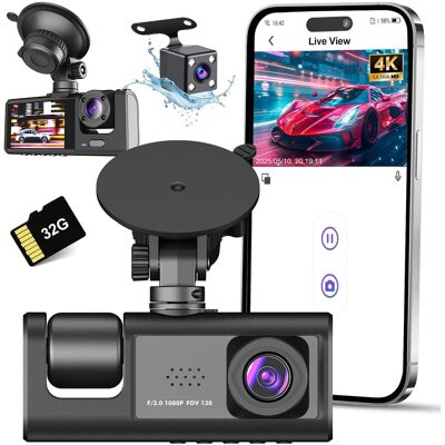 OEM Cámara Frontal Y Trasera Para Coche, Cámara De Salpicadero Wi-fi Con Tarjeta Sd De 32 Gb, Cámara De Coche De 3 Canales Con Gran Angular De 170°, Visión Nocturna, Wdr, Sensor G, Modo De Estacionamiento OEM Cámara Frontal Y Trasera Para Coche, Cámara De Salpicadero Wi-fi Con Tarjeta Sd De 32 Gb, Cámara De Coche De 3 Canales Con Gran Angular De 170°, Visión Nocturna, Wdr, Sensor G, Modo De Estacionamiento