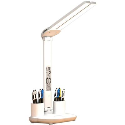 LAUWEXE Lámpara De Escritorio Led Con 2 Portalápices, Muestra Hora, Fecha Y Temperatura, Regulable, Control Táctil, Plegable, Protección Ocular, Perfecta Para La Oficina O El Estudio LAUWEXE Lámpara De Escritorio Led Con 2 Portalápices, Muestra Hora, Fecha Y Temperatura, Regulable, Control Táctil, Plegable, Protección Ocular, Perfecta Para La Oficina O El Estudio
