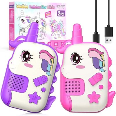 OEM Walkie Talkie - 2 Canales - Alcance 300 M - Batería Recargable Integrada - Diseño Unicornio - Para Niños De 3 A 7 Años - Color Rosa Y Morado - Unidad OEM Walkie Talkie - 2 Canales - Alcance 300 M - Batería Recargable Integrada - Diseño Unicornio - Para Niños De 3 A 7 Años - Color Rosa Y Morado - Unidad