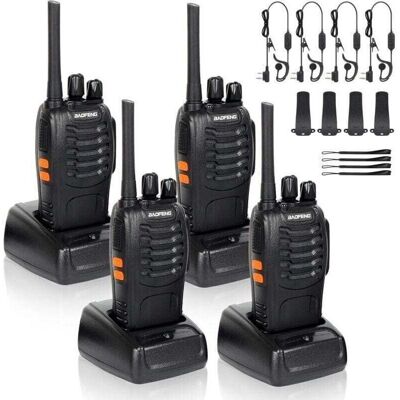 OEM Walkie-talkie Recargable De 4 Canales (400-470 Mhz) Con Auriculares Incluidos Y Radio Fm, Color Negro - Paquete De 4 - Ulisem OEM Walkie-talkie Recargable De 4 Canales (400-470 Mhz) Con Auriculares Incluidos Y Radio Fm, Color Negro - Paquete De 4 - Ulisem