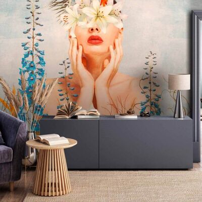 OEM Fotomural - Naturaleza En Pensamientos - Una Figura Femenina Entre Flores Sobre Un Fondo Estampado OEM Fotomural - Naturaleza En Pensamientos - Una Figura Femenina Entre Flores Sobre Un Fondo Estampado