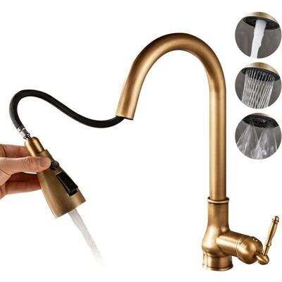 OEM Grifo De Cocina Monomando De Latón Bronce Antiguo Vintage Con Rociador Extraíble (rociador De 3 Funciones) -crezuo OEM Grifo De Cocina Monomando De Latón Bronce Antiguo Vintage Con Rociador Extraíble (rociador De 3 Funciones) -crezuo