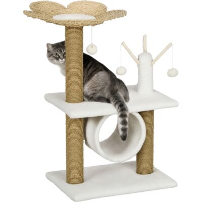 BEYAMIS Elegante Tiragraffi In Stile Cozy Con Palo In Sisal Naturale, Tunnel, Piattaforma E Pompon In Peluche Di Poliestere, 56 X 40 X 91 Cm, Beige. BEYAMIS Elegante Tiragraffi In Stile Cozy Con Palo In Sisal Naturale, Tunnel, Piattaforma E Pompon In Peluche Di Poliestere, 56 X 40 X 91 Cm, Beige.