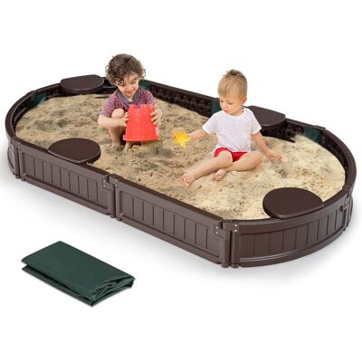 Costway - Arenero Elíptico 183 Cm Con Cobertura Impermeable, Cobertura Inferior Y Asientos Incorporados, Para 4 Niños Costway - Arenero Elíptico 183 Cm Con Cobertura Impermeable, Cobertura Inferior Y Asientos Incorporados, Para 4 Niños