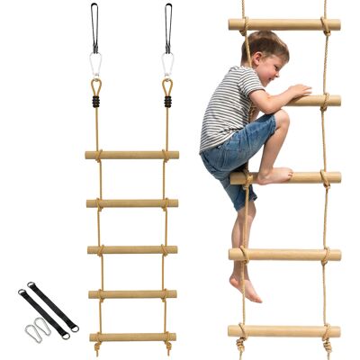 JHY DESIGN Escalera De Cinco Peldaños Para Niños De 3 A 8 Años Con Hebillas Y Correas, Fabricada En Madera Y Pe, Color Madera. JHY DESIGN Escalera De Cinco Peldaños Para Niños De 3 A 8 Años Con Hebillas Y Correas, Fabricada En Madera Y Pe, Color Madera.