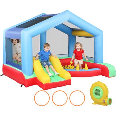 JHY DESIGN Castillo Hinchable 4 En 1, Zona De Juegos Con Soplador, Tobogán, Piscina De Bolas, Juego De Lanzamiento De Aros, Multicolor JHY DESIGN Castillo Hinchable 4 En 1, Zona De Juegos Con Soplador, Tobogán, Piscina De Bolas, Juego De Lanzamiento De Aros, Multicolor
