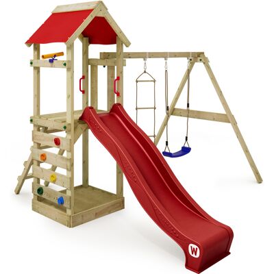 Wickey - Parque Infantil De Madera Freeflyer Con Columpio Y Tobogán Torre De Escalada De Exterior Con Arenero Y Escalera Para Niños - Rojo - Rojo Wickey - Parque Infantil De Madera Freeflyer Con Columpio Y Tobogán Torre De Escalada De Exterior Con Arenero Y Escalera Para Niños - Rojo - Rojo