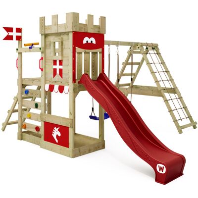 Parque Infantil De Madera Dragonflyer Con Columpio Y Tobogán Torre De Escalada De Exterior Con Arenero Y Escalera Para Niños - Rojo - Rojo - Wickey Parque Infantil De Madera Dragonflyer Con Columpio Y Tobogán Torre De Escalada De Exterior Con Arenero Y Escalera Para Niños - Rojo - Rojo - Wickey