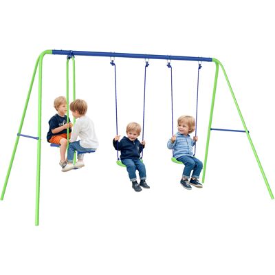 JHY DESIGN Parque Infantil Con Columpio Doble Y 2 Columpios Individuales, Fabricado En Metal Y Pe, 280 X 140 X 178 Cm, Verde Y Azul. JHY DESIGN Parque Infantil Con Columpio Doble Y 2 Columpios Individuales, Fabricado En Metal Y Pe, 280 X 140 X 178 Cm, Verde Y Azul.