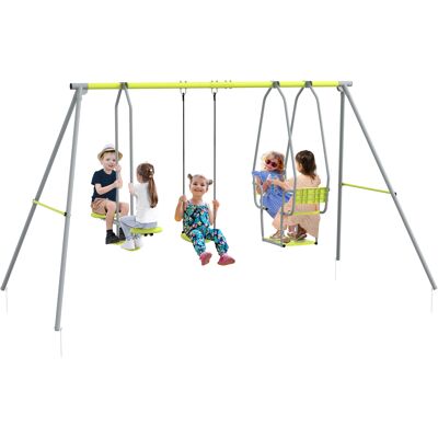 JHY DESIGN Columpio Infantil 3 En 1 Con 2 Columpios Enfrentados Y 1 Asiento, Carga Máxima 225 Kg, Verde. JHY DESIGN Columpio Infantil 3 En 1 Con 2 Columpios Enfrentados Y 1 Asiento, Carga Máxima 225 Kg, Verde.