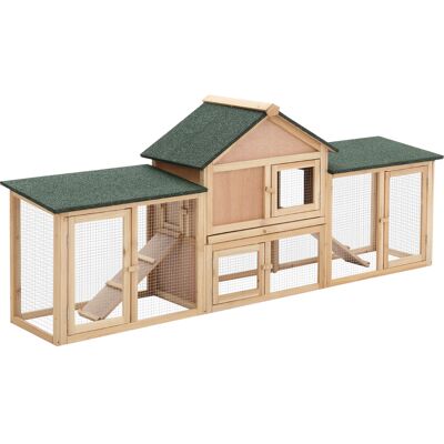 JHY DESIGN Jaula De Madera Para Conejos De Exterior, Con Capacidad Para 2-4 Conejos, Techo De Asfalto, Malla Metálica, Desmontable, 210 X 45,5 X 84,5 Cm. JHY DESIGN Jaula De Madera Para Conejos De Exterior, Con Capacidad Para 2-4 Conejos, Techo De Asfalto, Malla Metálica, Desmontable, 210 X 45,5 X 84,5 Cm.