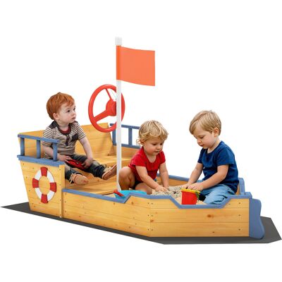 Outsunny Arenero Infantil De Madera Diseño De Galeón Con Asiento 2 Escalones Bandera Roja Y Timón Cajón De Arena De Jardín Para Niños De +3 Años 158x78x45,5 Cm Outsunny Arenero Infantil De Madera Diseño De Galeón Con Asiento 2 Escalones Bandera Roja Y Timón Cajón De Arena De Jardín Para Niños De +3 Años 158x78x45,5 Cm
