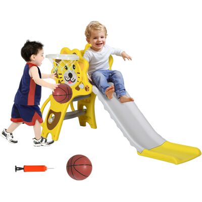JHY DESIGN Tobogán Infantil Para Interior/exterior Con Aro De Baloncesto Para Niños De 18 A 36 Meses, Amarillo, Gris JHY DESIGN Tobogán Infantil Para Interior/exterior Con Aro De Baloncesto Para Niños De 18 A 36 Meses, Amarillo, Gris