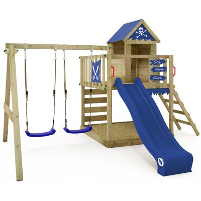 Parque Infantil De Madera Smart Cave Con Columpio Y Tobogán Casa De Juegos De Jardín Con Arenero Y Escalera Para Niños - Azul - Wickey Parque Infantil De Madera Smart Cave Con Columpio Y Tobogán Casa De Juegos De Jardín Con Arenero Y Escalera Para Niños - Azul - Wickey