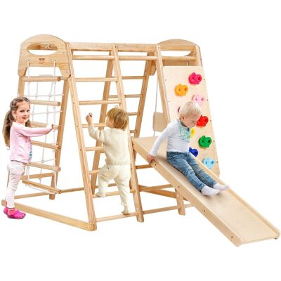 OEM Gimnasio De Juegos Interior Vevor Jungle, Área De Juegos 7 En 1, 109x120x119,5 Cm, Escalera, Cuerda, Columpio, Barras Paralelas, Tobogán, Madera De Fresno. OEM Gimnasio De Juegos Interior Vevor Jungle, Área De Juegos 7 En 1, 109x120x119,5 Cm, Escalera, Cuerda, Columpio, Barras Paralelas, Tobogán, Madera De Fresno.