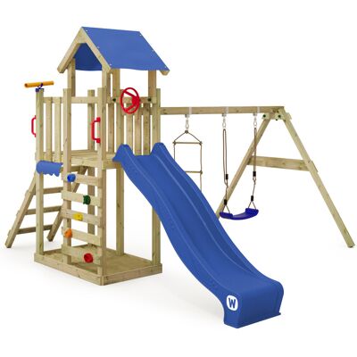 Parque Infantil De Madera Wickey Multiflyer Light Con Columpio Y Tobogan Para Niños Pequeños En Azul Parque Infantil De Madera Wickey Multiflyer Light Con Columpio Y Tobogan Para Niños Pequeños En Azul